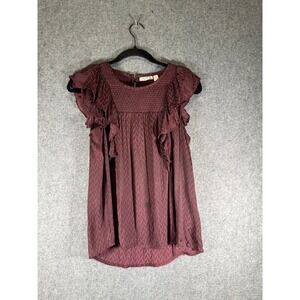 Meadow Rue by Anthropologie Women size 2 Smocked Ruffle Sleeve Chevron Print Top